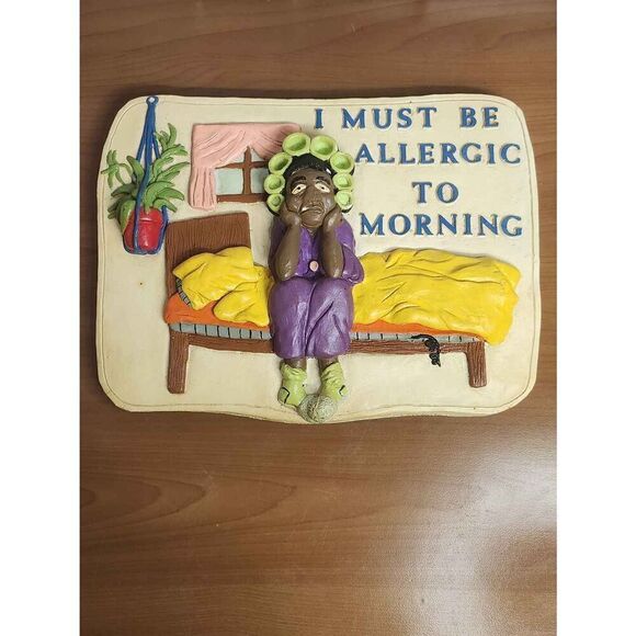Vintage 3d Picture Plaque I Must Be Allergic To Mornings 12 X 9" - Picture 11 of 11
